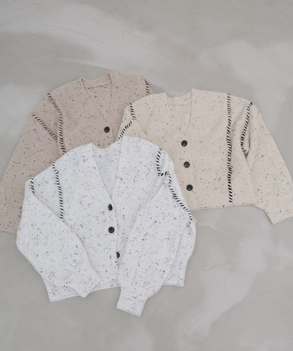 チョコチップ風ネップ ショート丈ニットカーディガン