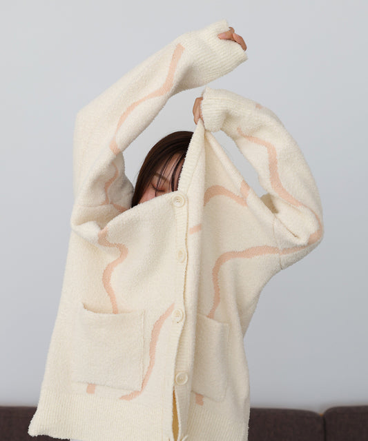 【ルームウェア】ウェーブモチーフふわもちカーディガン