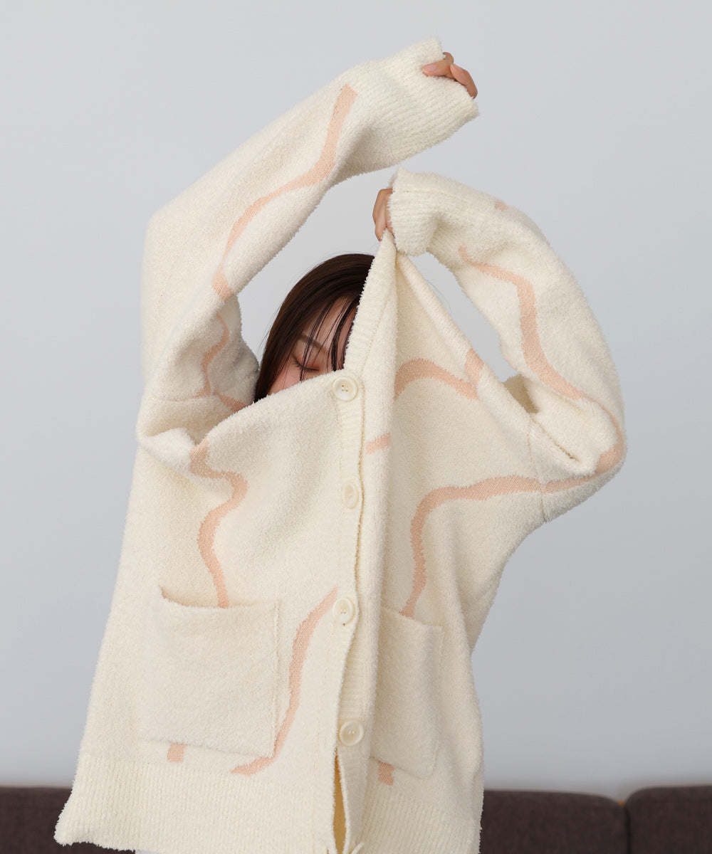 【ルームウェア】ウェーブモチーフふわもちカーディガン