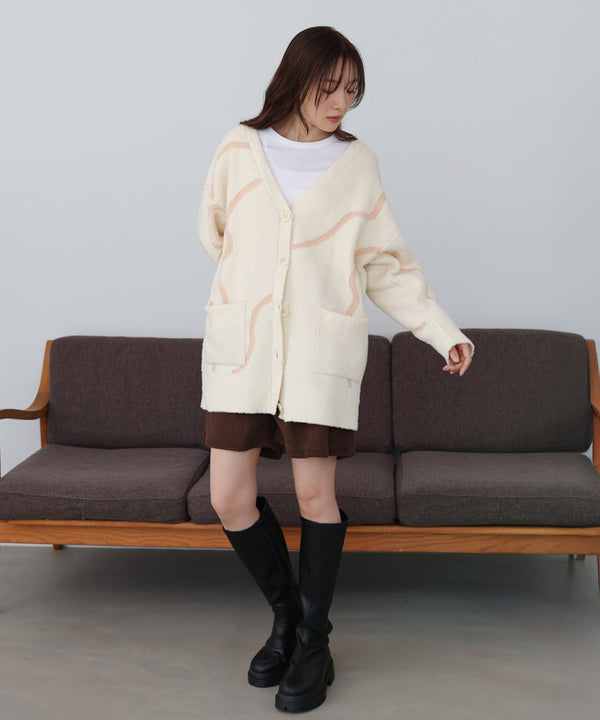 【ルームウェア】ウェーブモチーフふわもちカーディガン