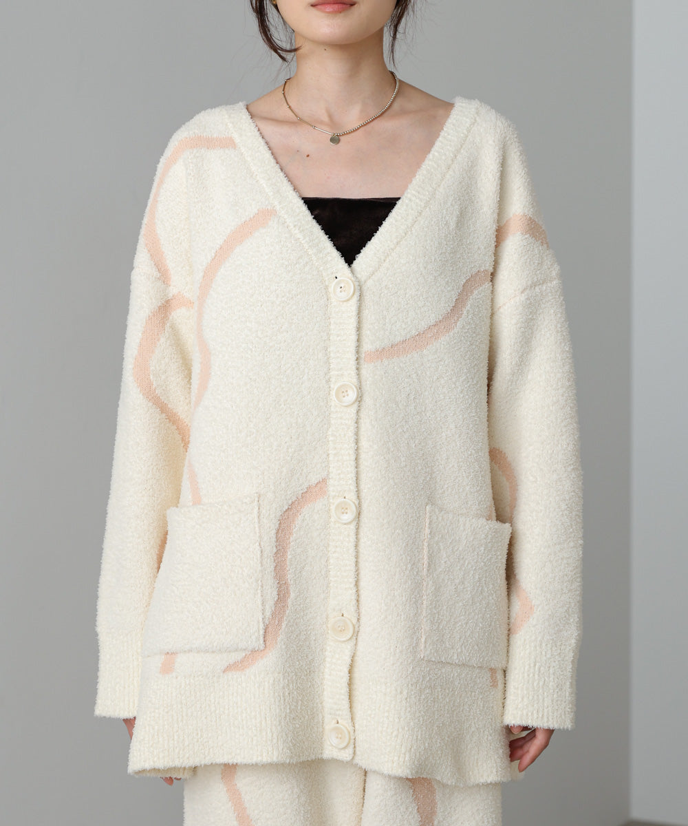 【ルームウェア】ウェーブモチーフふわもちカーディガン