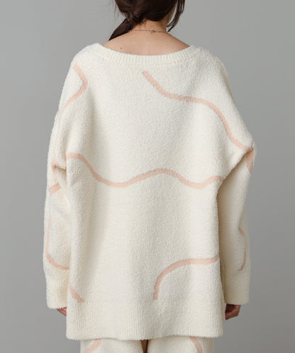 【ルームウェア】ウェーブモチーフふわもちカーディガン