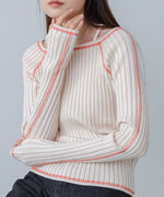 配色ステッチスクエアネックニットトップス