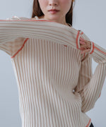 配色ステッチスクエアネックニットトップス