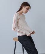 配色ステッチスクエアネックニットトップス