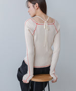 配色ステッチスクエアネックニットトップス