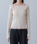 配色ステッチスクエアネックニットトップス