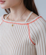 配色ステッチスクエアネックニットトップス