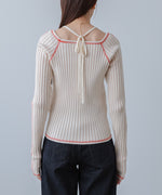 配色ステッチスクエアネックニットトップス