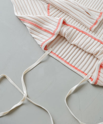 配色ステッチスクエアネックニットトップス