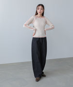 配色ステッチスクエアネックニットトップス