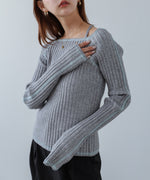 配色ステッチスクエアネックニットトップス