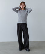 配色ステッチスクエアネックニットトップス