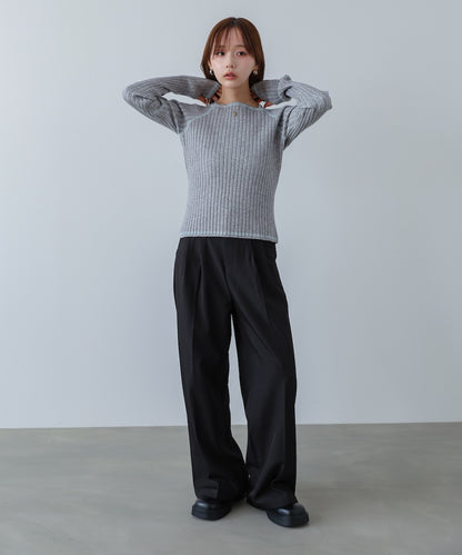 配色ステッチスクエアネックニットトップス