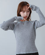 配色ステッチスクエアネックニットトップス