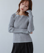 配色ステッチスクエアネックニットトップス