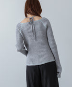 配色ステッチスクエアネックニットトップス