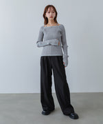 配色ステッチスクエアネックニットトップス