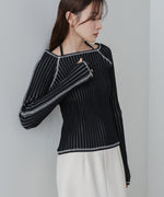 配色ステッチスクエアネックニットトップス