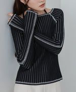 配色ステッチスクエアネックニットトップス