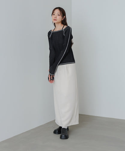 配色ステッチスクエアネックニットトップス