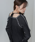 配色ステッチスクエアネックニットトップス