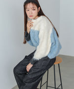 ウェーブ配色ショートニットトップス