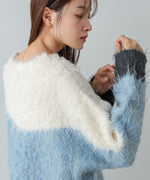 ウェーブ配色ショートニットトップス