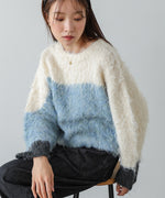 ウェーブ配色ショートニットトップス