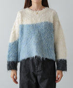 ウェーブ配色ショートニットトップス