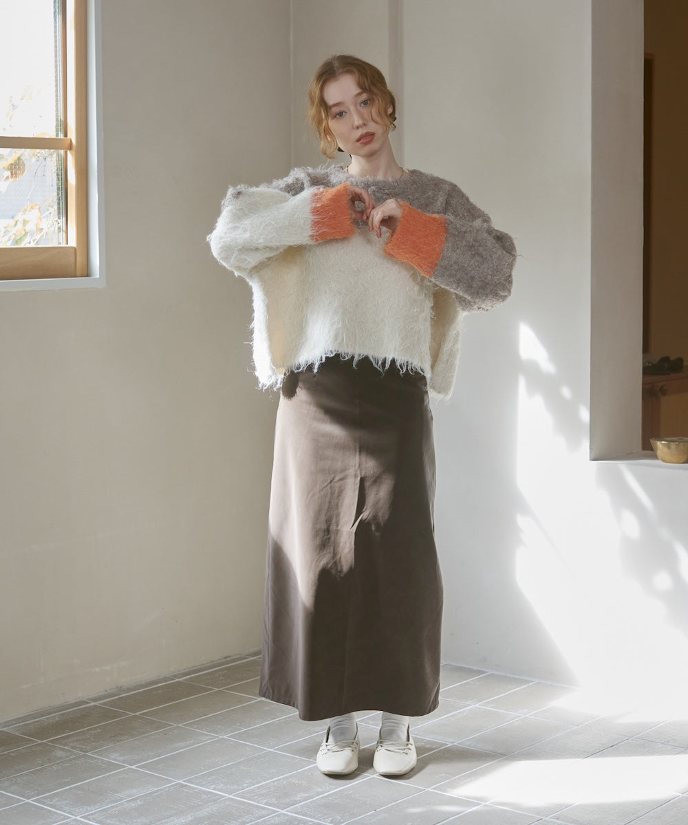 ウェーブ配色ショートニットトップス