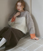 ウェーブ配色ショートニットトップス