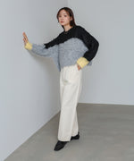 ウェーブ配色ショートニットトップス