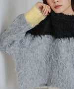 ウェーブ配色ショートニットトップス