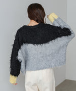 ウェーブ配色ショートニットトップス