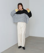 ウェーブ配色ショートニットトップス