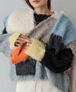 ウェーブ配色ショートニットトップス