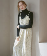 小花柄レース付きベロアキャミワンピース