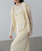 小花柄レース付きベロアキャミワンピース