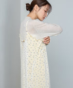 小花柄レース付きベロアキャミワンピース