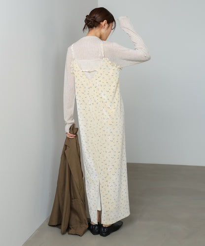 小花柄レース付きベロアキャミワンピース