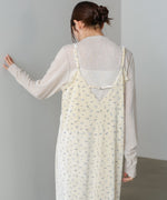 小花柄レース付きベロアキャミワンピース