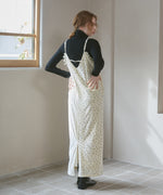 小花柄レース付きベロアキャミワンピース