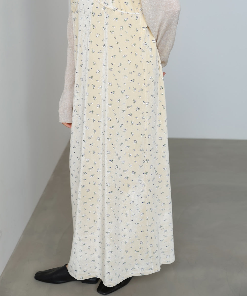 小花柄レース付きベロアキャミワンピース