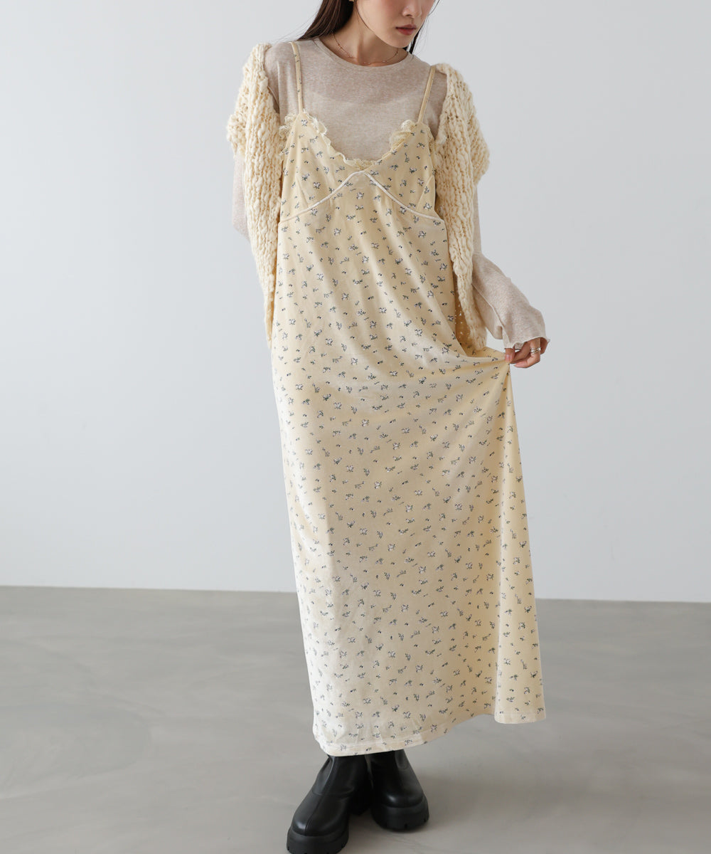 小花柄レース付きベロアキャミワンピース – Bab