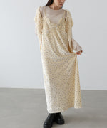 小花柄レース付きベロアキャミワンピース