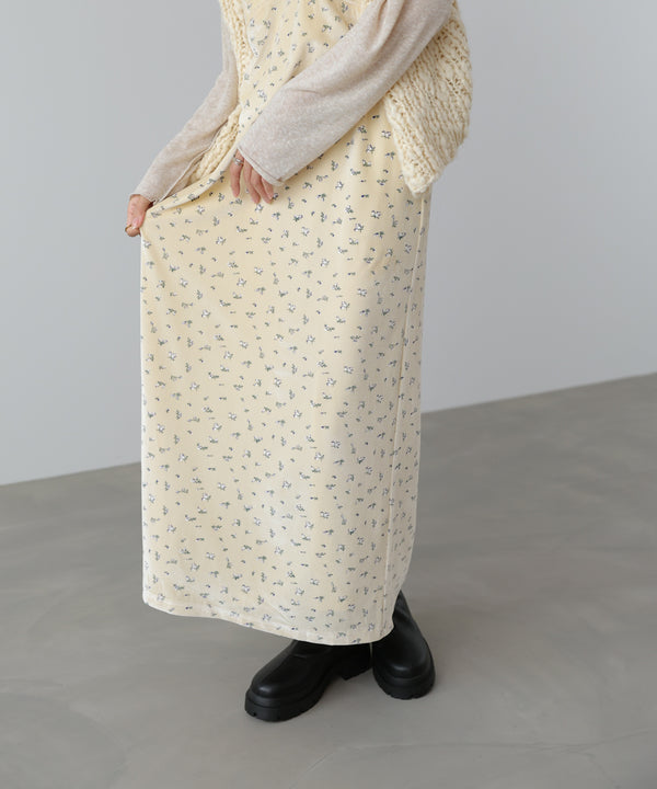 小花柄レース付きベロアキャミワンピース