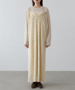 小花柄レース付きベロアキャミワンピース