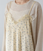 小花柄レース付きベロアキャミワンピース