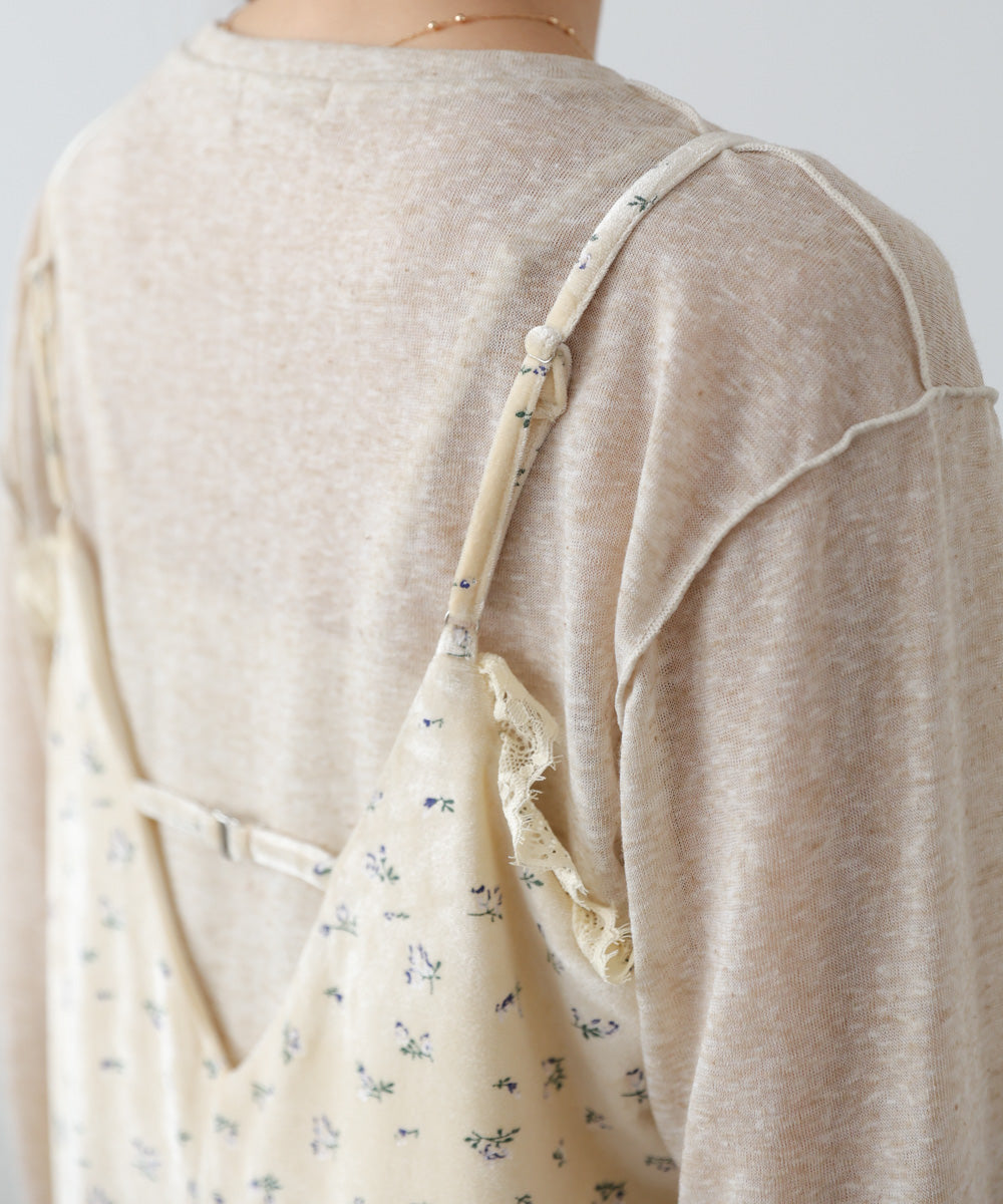 小花柄レース付きベロアキャミワンピース